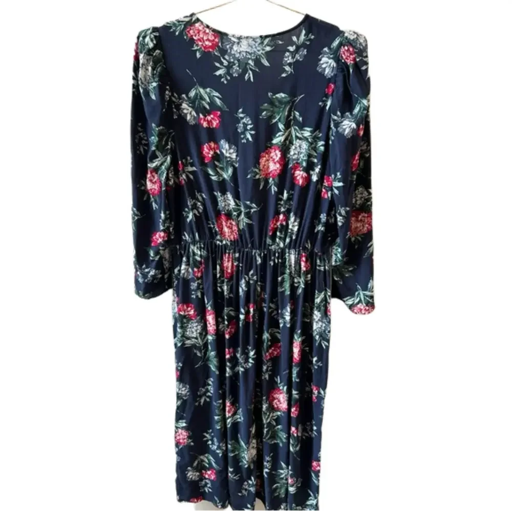 Banana Republic Factory Size Large Puff Long Sleeve Floral Midi Dress Women’s